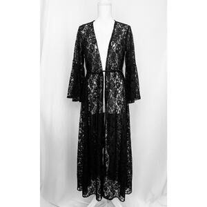 Dramatic Vintage Glydons Lace Lingerie Robe Long Bell Sleeve Glam Whimsigoth M